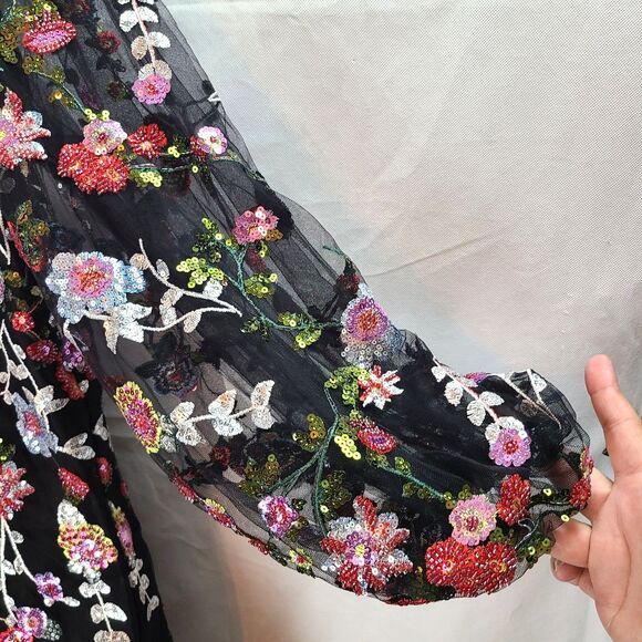 New Mac Duggal 20474 Black Sequin/Embroidered  Embellished A Line Dress (22W) - Picture 5 of 16